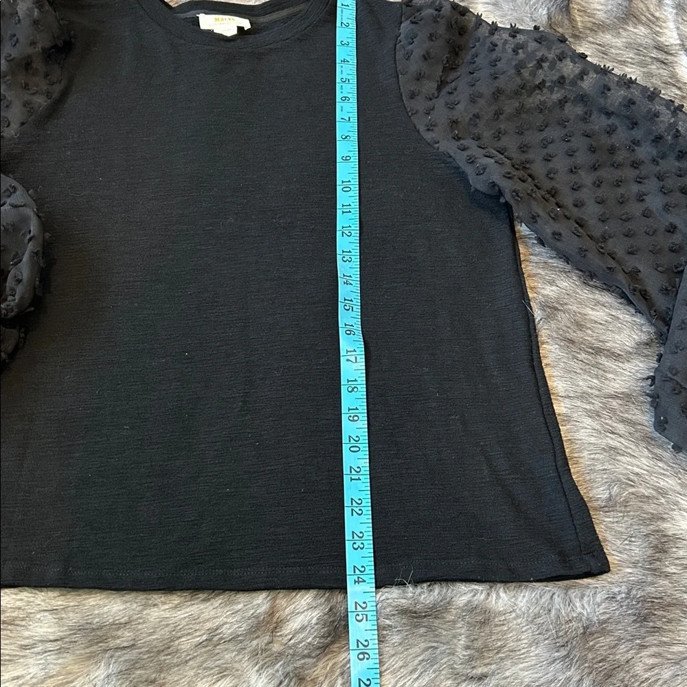 Anthropologie Maeve Textured Sleeve Top Black Sheer Swiss Dot Sleeves Large